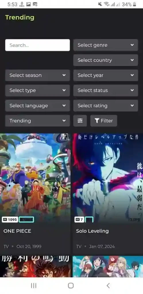 Search and Choose your fav Anime